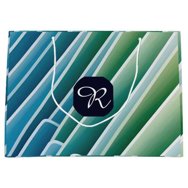 Custom Monogram Abstract Blue Green Large Gift Bag (Front)