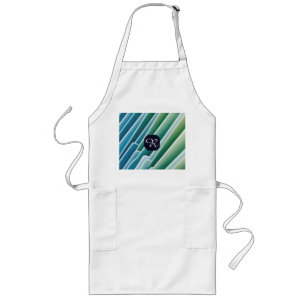 Custom Monogram Abstract Blue Green Long Apron