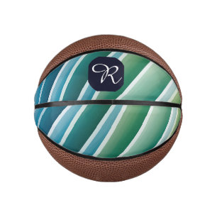 Custom Monogram Abstract Blue Green Mini Basketball
