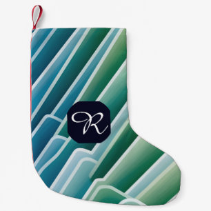 Custom Monogram Abstract Blue Green Small Christmas Stocking