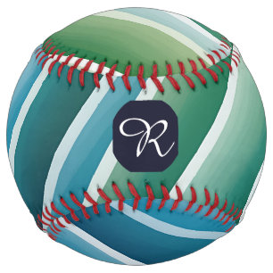 Custom Monogram Abstract Blue Green Softball