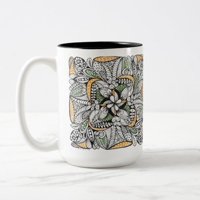 Custom Monogram Abstract Doodle  Two-Tone Coffee Mug (Left)