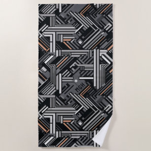 Custom Monogram Abstract Industrial Pattern Beach Towel