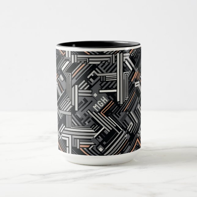 Custom Monogram Abstract Industrial Pattern Mug (Center)