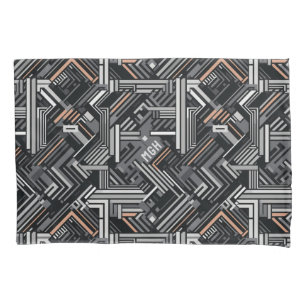 Custom Monogram Abstract Industrial Pattern Pillowcase