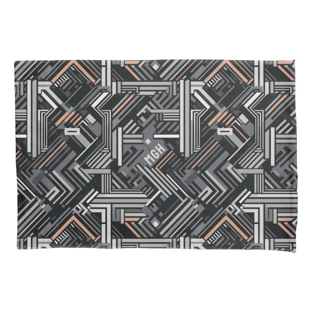Custom Monogram Abstract Industrial Pattern Pillowcase (Front)