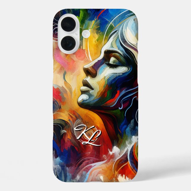 Custom Monogram Abstract Woman Portrait Phone Case (Back)