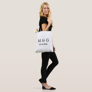 Custom Monogram and Date Personalised Shoulder Tote Bag
