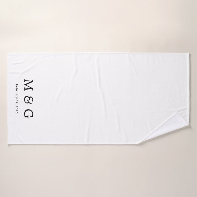 Custom Monogram and Date Personalised Solid White Bath Towel (Bath Towel)