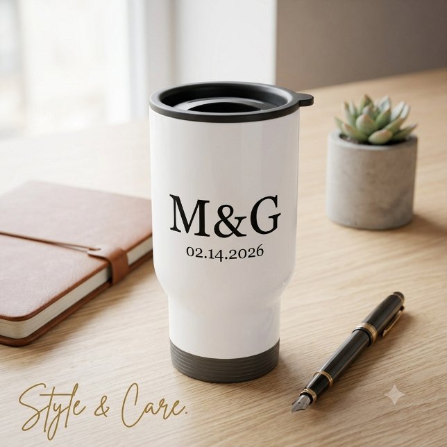 Custom Monogram and Date Personalised Travel Mug (Custom Monogram and Date Personalized Travel Mug)