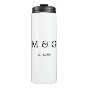 Custom Monogram and Date Personalised White Thermal Tumbler