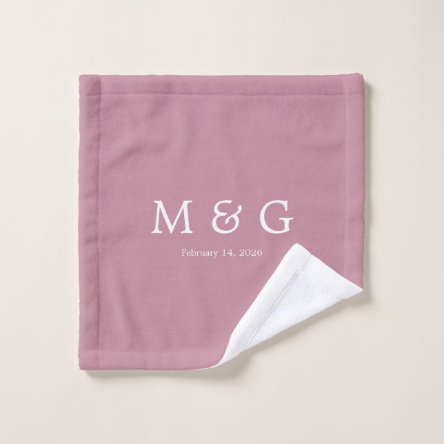 Custom Monogram and Date Personalized Dusty Rose Wash Cloth (Wash Cloth)