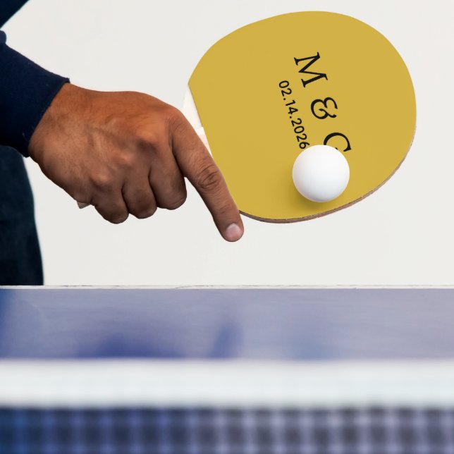 Custom Monogram and Date Personalized M Gold Ping Pong Paddle (Insitu)