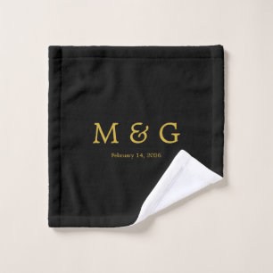Custom Monogram and Date Personalized Solid Black Wash Cloth