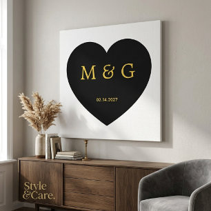 Custom Monogram and Date Symbol of Love Canvas Print