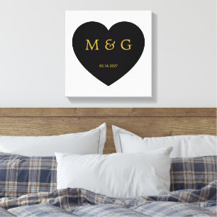 Custom Monogram and Date Symbol of Love Canvas Print