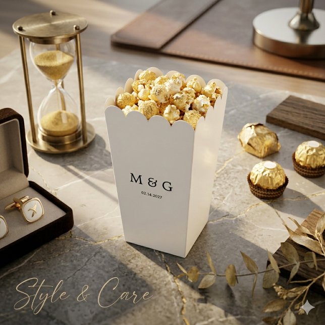Custom Monogram and Date Symbol of Love Popcorn Favour Box (Custom Monogram and Date Symbol of Love Popcorn Favor Boxes)
