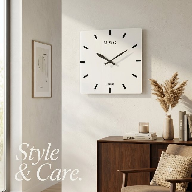 Custom Monogram and Date Symbol of Love Square Wall Clock (Custom Monogram and Date Symbol of Love Square Wall Clock)