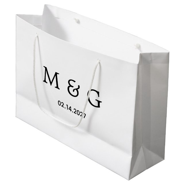 Custom Monogram and Date Symbol of Love White Large Gift Bag (Front Angled)