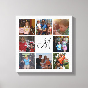 Custom monogram and family colour photo collage canvas print