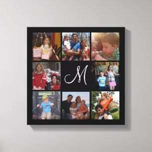 Custom monogram and family colour photo collage canvas print
