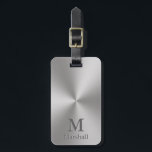 Custom Monogram and Name on Silver Metal Look Luggage Tag<br><div class="desc">This luggage tag has a faux silver background. At the bottom,  you can personalise your bag tag with your monogram/initial and name. Metal look is an artistic rendering. This is not a foil product.</div>