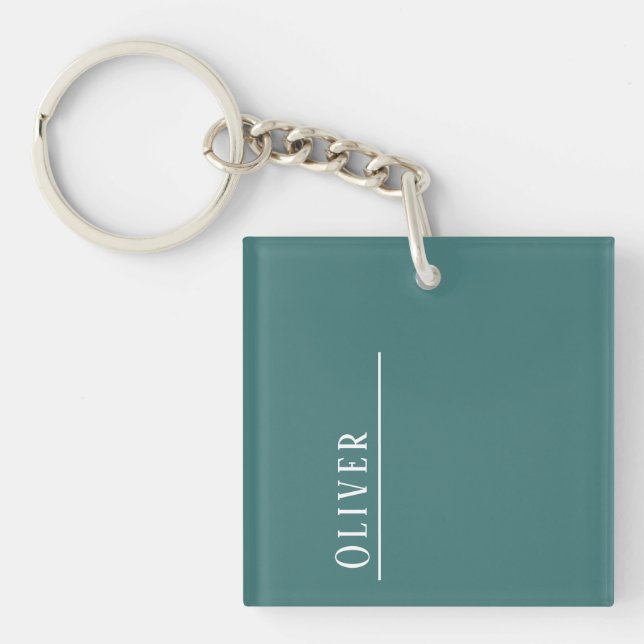 Custom monogram, aqua blue green  key ring (Front)