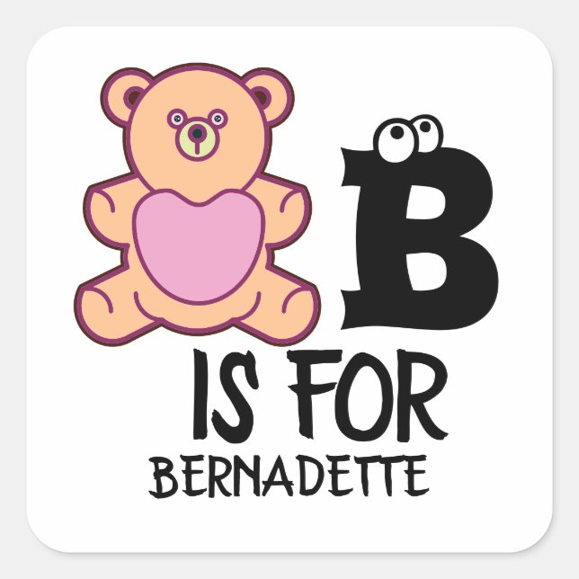Custom monogram B is for bear funny cute animal Square Sticker (Front)