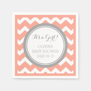 Custom Monogram Baby Shower Coral Grey Napkin