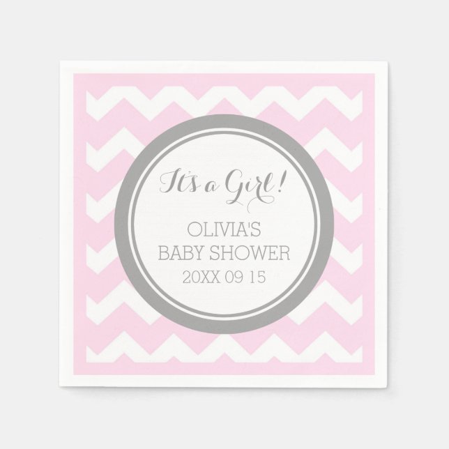 Custom Monogram Baby Shower Pink Grey Napkin (Front)