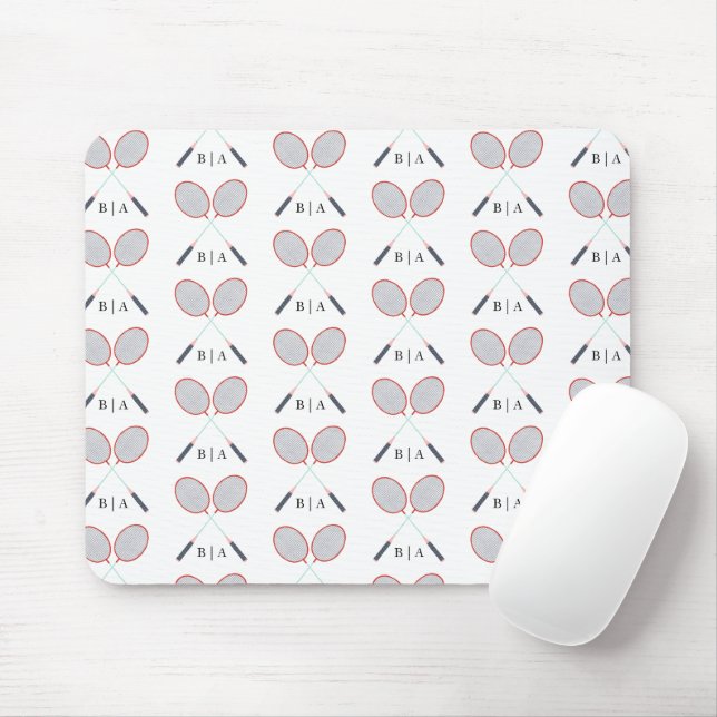 Custom Monogram Badminton Pattern Mouse Pad (With Mouse)