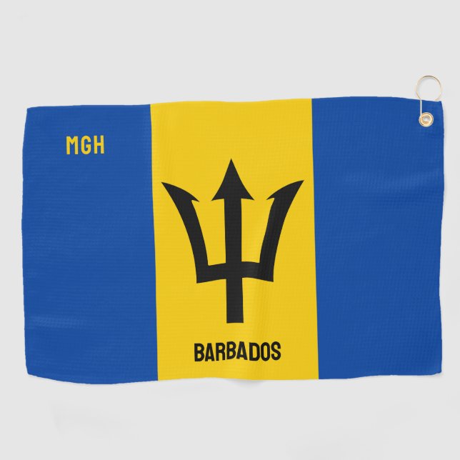 Custom Monogram Barbados Flag Golf Towel (Horizontal)