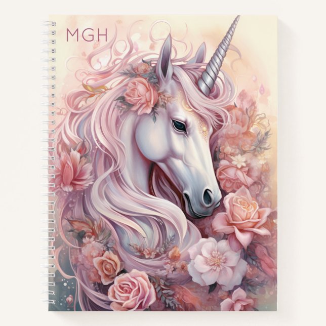 Custom Monogram Beautiful Unicorn Notebook (Front)