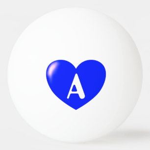 Custom Monogram Big Blue Heart Ping Pong Ball
