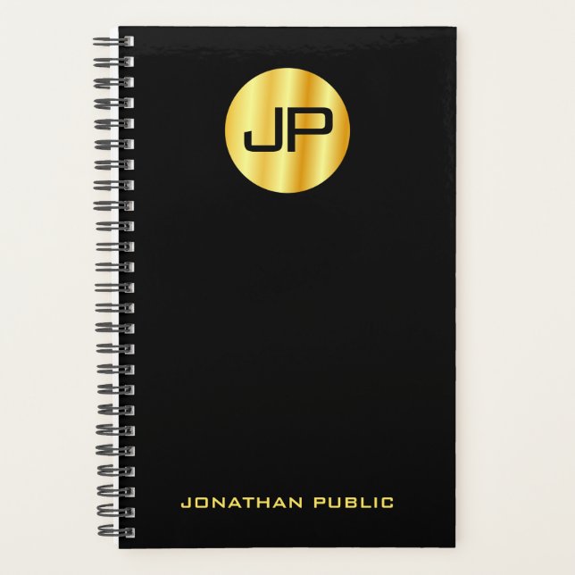 Custom Monogram Black And Gold Elegant Template Planner (Front)