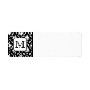 Custom Monogram. Black and White Damask Pattern.