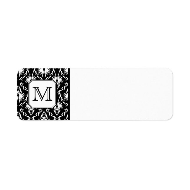 Custom Monogram. Black and White Damask Pattern. (Front)