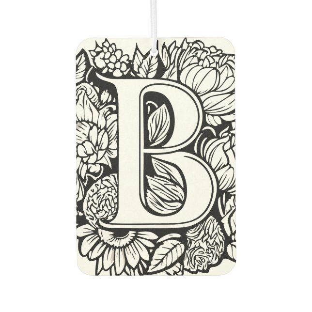 Custom Monogram Black and White Floral Tattoo Art  Car Air Freshener (Front)