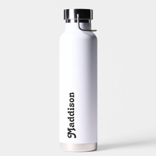 Custom monogram,black and white retro typography  water bottle (Left)