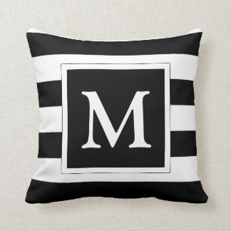Custom Monogram Black and White Striped Cushion