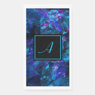 Custom Monogram Black Blue Abstract Birthday Napkin