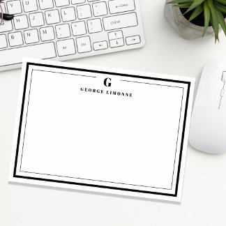 Custom Monogram Black Border Stationery Card