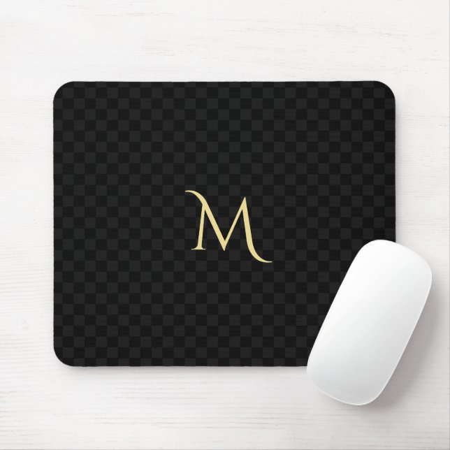 Custom Monogram Black Check Pattern Home Office Mouse Pad (With Mouse)