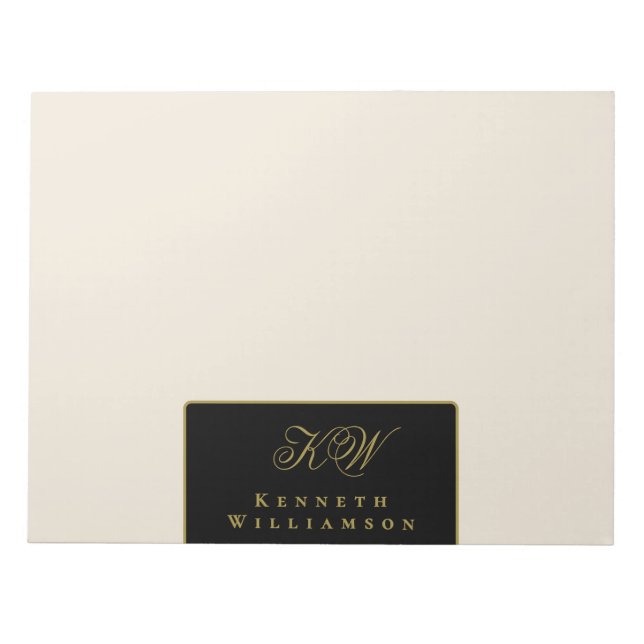 Custom Monogram Black Cream Gold Elegant Chic Men  Notepad (Front)