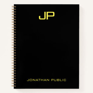 Custom Monogram Black Gold Name Template Notebook