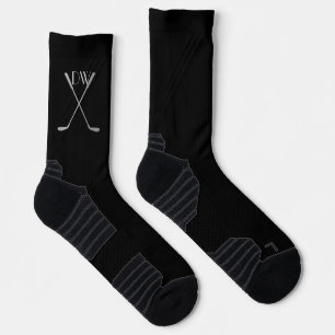 Custom Monogram Black Golf Theme Crew Socks
