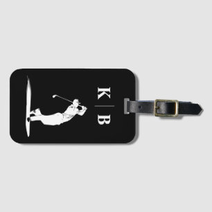 Custom Monogram Black White Personalised Golf Luggage Tag