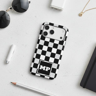 Custom Monogram Black & White Vintage Chequerboard