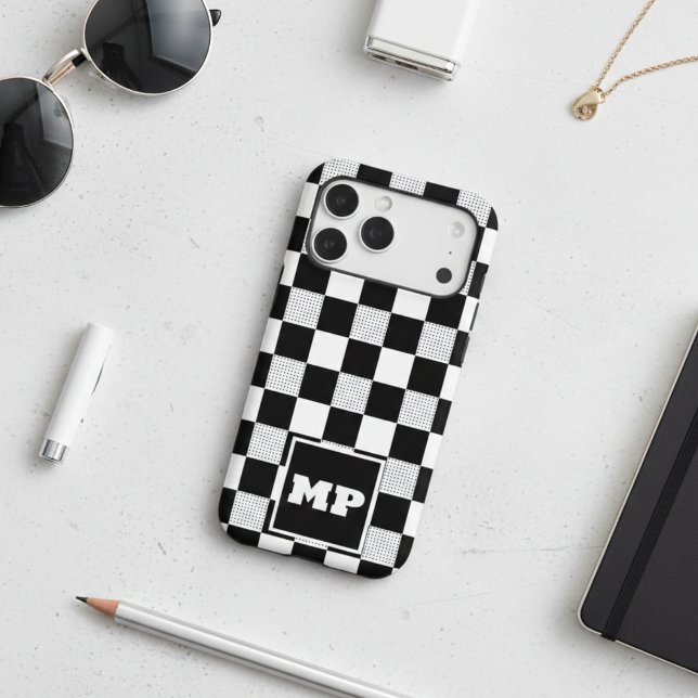 Custom Monogram Black & White Vintage Chequerboard (Creator Uploaded)