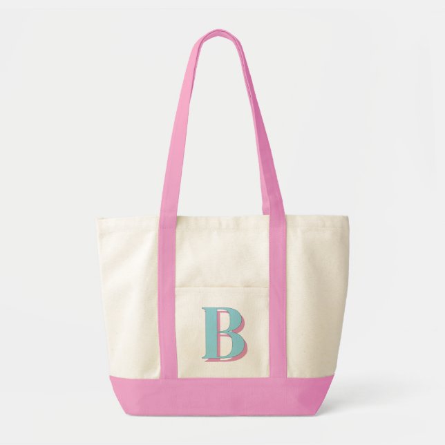 Custom Monogram Block Shadow Initial  Tote Bag (Front)
